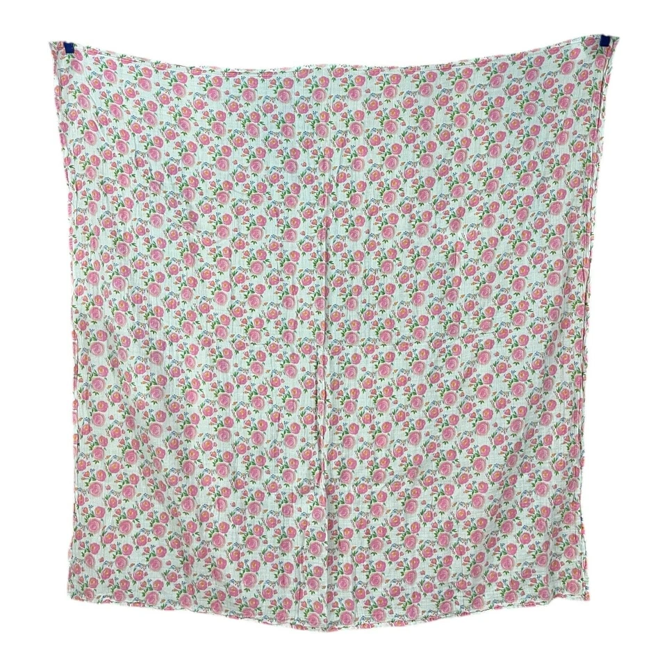 Mudpie Pink Floral Muslin Swaddle Baby Blanket Cotton Roses - Image 3 of 4