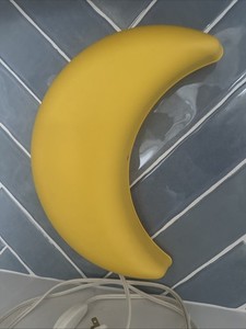 IKEA Plastic Yellow Moon Shape Blow Mold Wall Lamp Night Light Cord & Switch