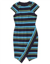 Karen Millen Womens Asymmetric Bodycon Dress UK 12 Medium Navy Blue Striped BV03