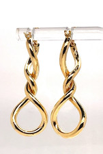 14K Yellow Gold 1-1/2" Long Twisted Hoop Earrings 2.1 Grams