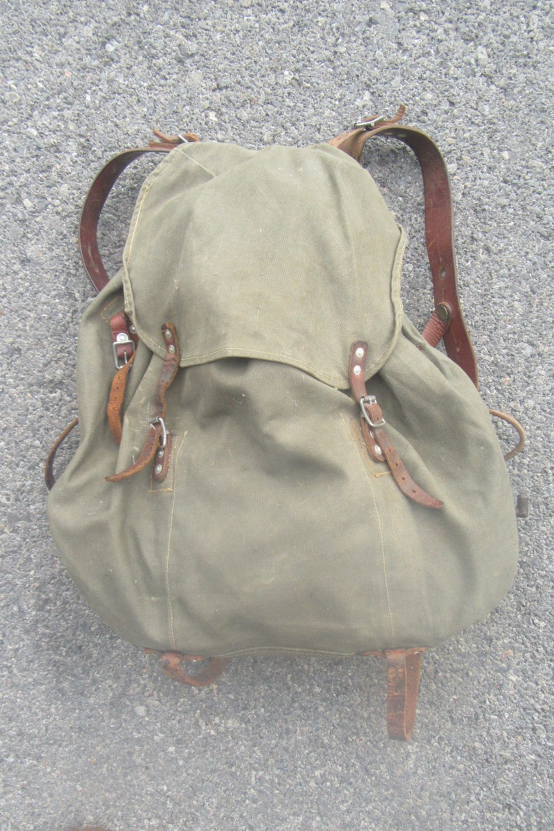 Vintage WWII Swedish Army Military Framed Canvas Leather Backpack