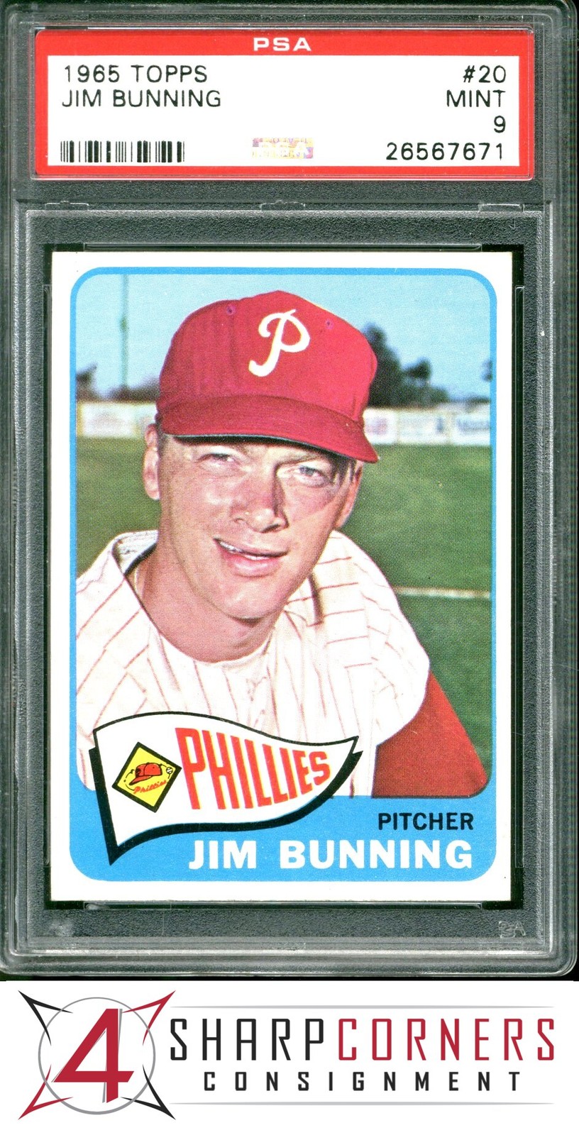 1965 TOPPS #20 JIM BUNNING PHILLIES HOF PSA 9