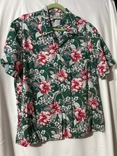 Koko Head Hawaii Shirt Mens Green Red Hibiscus USA Size XL ST1 