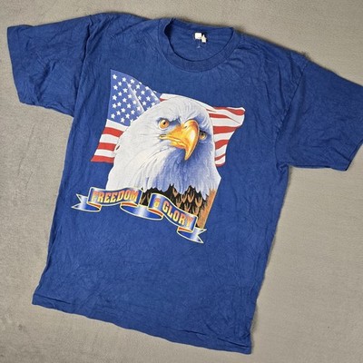 Freedom and Glory American Flag Bald Eagle Graphic Tee Shirt Mens Large Blue