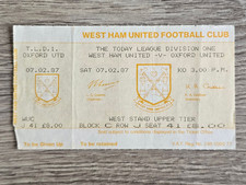 1987 - WEST HAM UTD v OXFORD UTD TICKET - 1ST DIVISION - 86/87