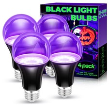 Black Light Bulbs 4 Pack, A19 LED UV Black Light Bulbs for Glow in the Dark 9W 