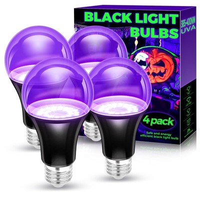 Black Light Bulbs 4 Pack, A19 LED UV Black Light Bulbs for Glow in the Dark 9W (