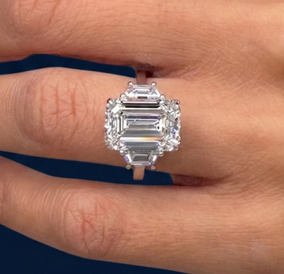 IGI Certified 8CT Emerald Cut Lab Grown Diamond Engagement Ring 14k White Gold