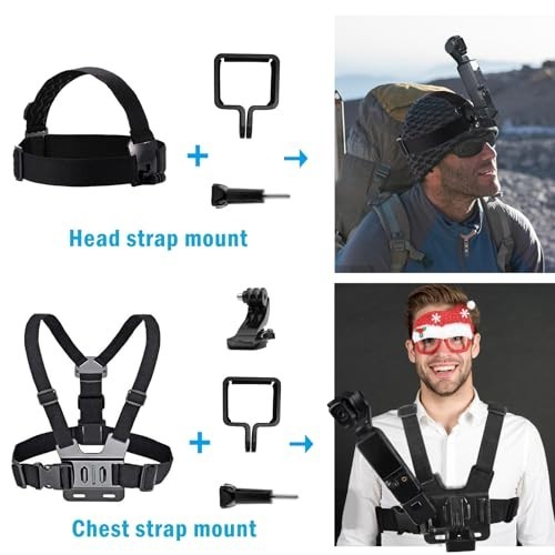Universal Action Camera Accessories Kit - Chest Strap, Head Mount, Clips & More