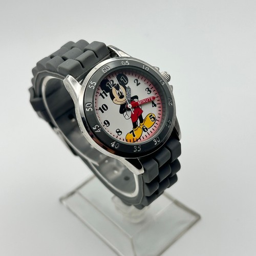 Disney Mickey Mouse Gray Silver Stainless Steel Watch Working New Battery - Picture 2 of 7
