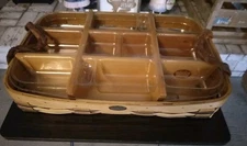 Peterboro 1854 Basket Co.  Large Buffet Basket~Leather Handles~ Dividers