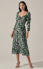 ASTR the Label Cottagecore Whimsigoth Floral Keyhole Ruched Midi Dress Medium