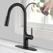 Black Kitchen Faucet with Pull Down Sprayer, Kitchen Sink Faucets with Deck Plat