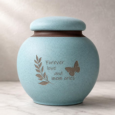 Small Pet Urn for Ashes, Dog and Cat Cremation Urn, Cyan Ceramic Memorial Keepsa