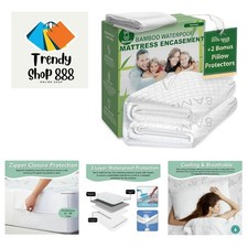 Bamboo Rayon Mattress Protector with Zipper 2 Pillow Protectors - 100 Wate...