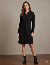 Uniqlo Women’s Small Black Rib Knit Long Sleeve Button Up Tunic Shirt Dress S