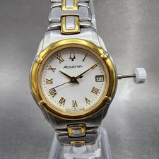 Bulova Accutron Watch Women 26mm White Dial Two Tone Date Round 28M04 New Bat