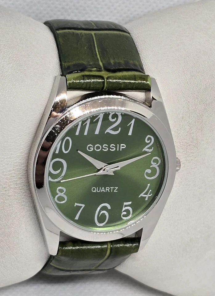 Reloj con correa de cuero para mujer Gossip tono plateado esfera blanca verde bosque 12 Foto 3 de 4