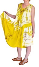 Yellow Tie Dye Embroidered Gem Beach Cover Up Handkerchief Dress