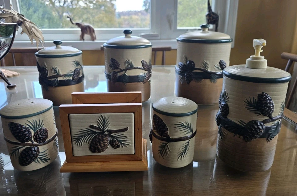 Juego de botes de piña Expressions 7 piezas cocina cabaña alojamiento gres rústico... Foto 3 de 4