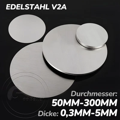 Edelstahl Ronde Platte V2A Blech Scheibe Ø 50-300mm t=0,3mm-5mm gelasert rund - Bild 1 von 4