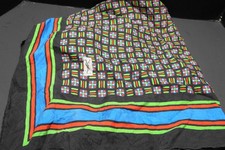 YSL Yves Saint Laurent 1980s Geometric Silk Scarf Black Blue Green Red
