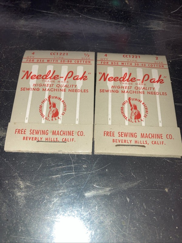 Needle Pack Free Sewing Machine Company Beverly Hills California Size 2 And 1.5