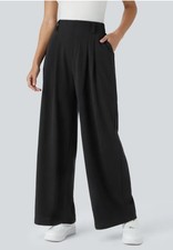 Halara Flex High Waisted Pocket Wide Leg Waffle Work Pants Black. Size XL