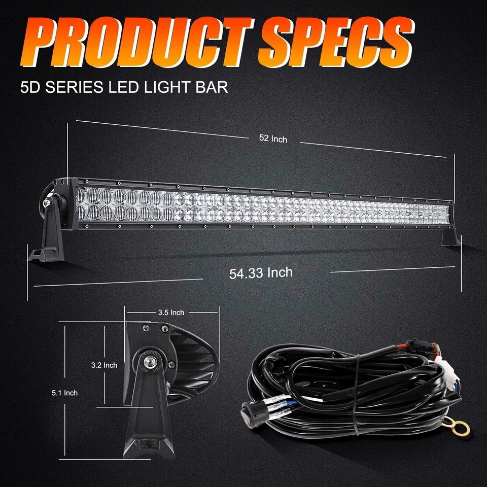 Auxbeam 52" LED Light Bar Off-Road Driving Lights Spot Flood For Ford F250 F350 Foto 2 de 4