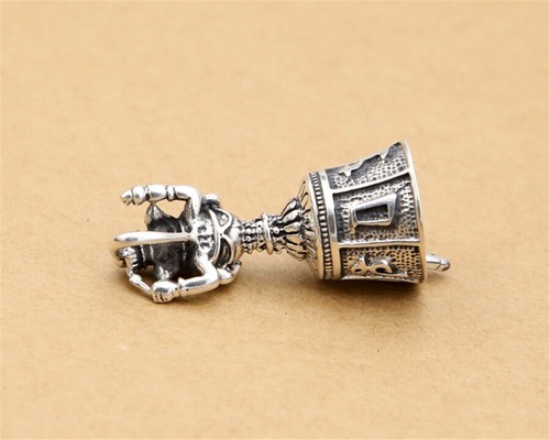 Sterling Silver Ganesha Elephant Bell Pendant 925 Silver Shiva Necklace Pendant - Picture 3 of 5