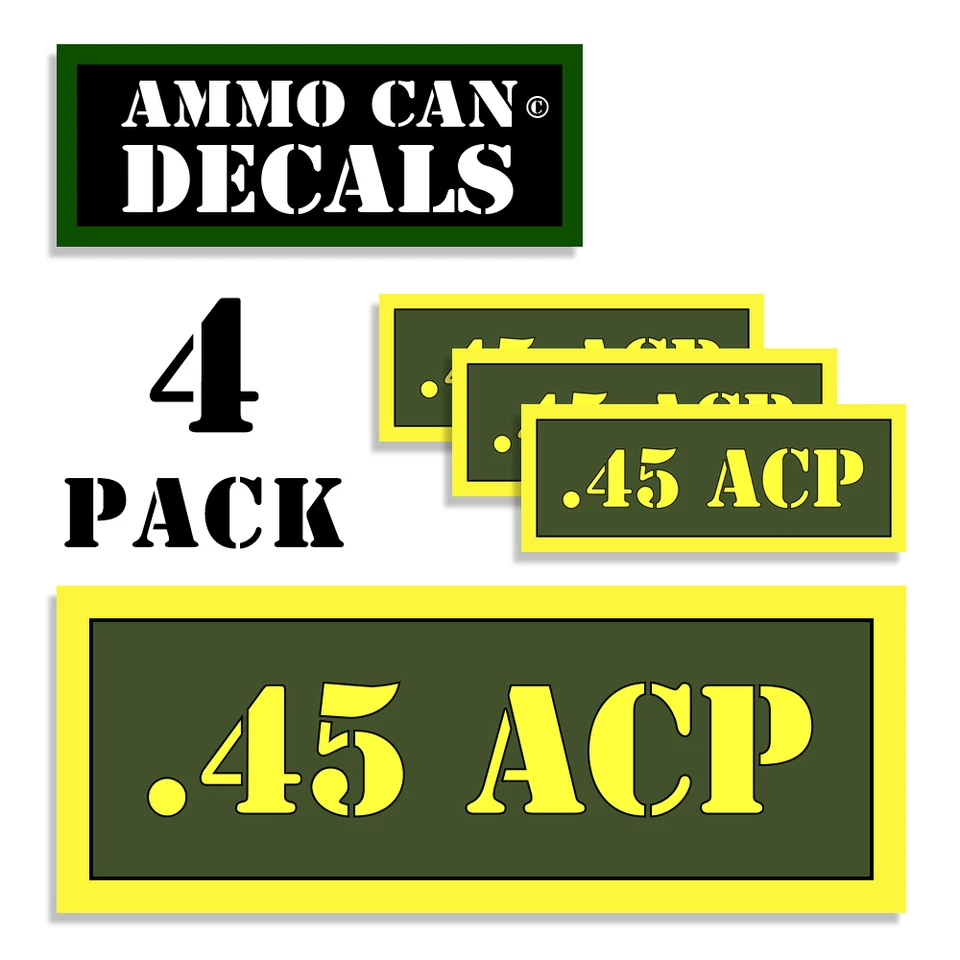 45 ACP Ammo Can 4x .45 Labels Ammunition Case 3"x1.15" stickers decals 4 pack AG