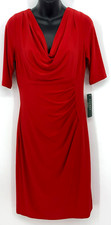 Ralph Lauren Women Sheath Dress 10 Short Sleeve Cowl Stretch Jersey Red NEW B52
