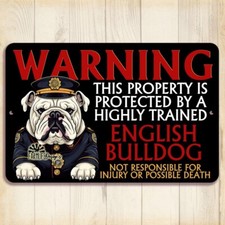 Funny English Bulldog Warning Sign security guard bull dog outdoor protected by