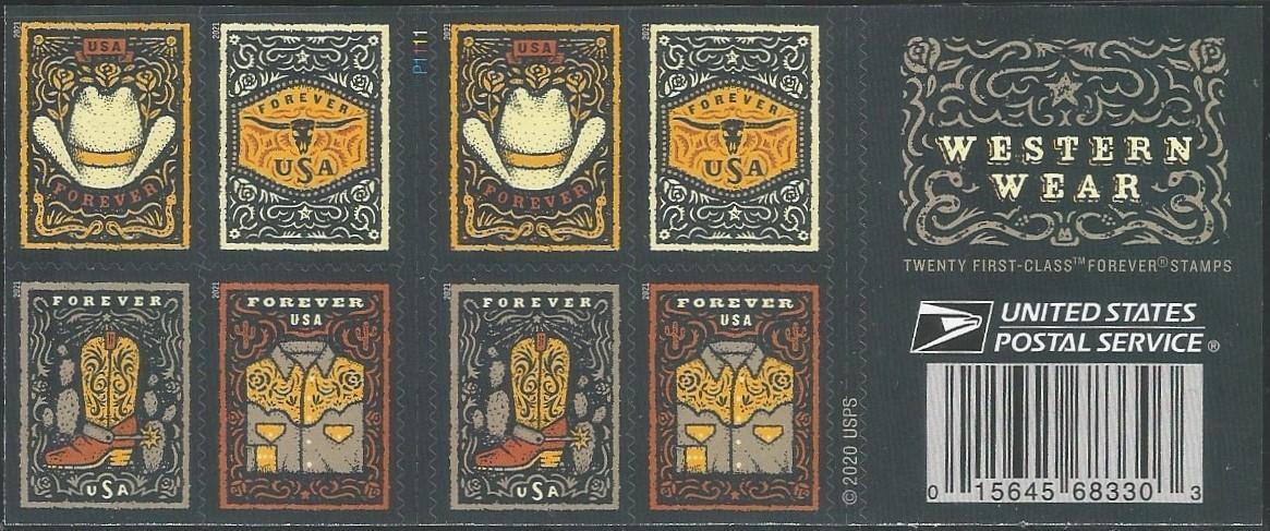 Booklet of 20 Forever stamps - Scott 5615-18 - Western Wear