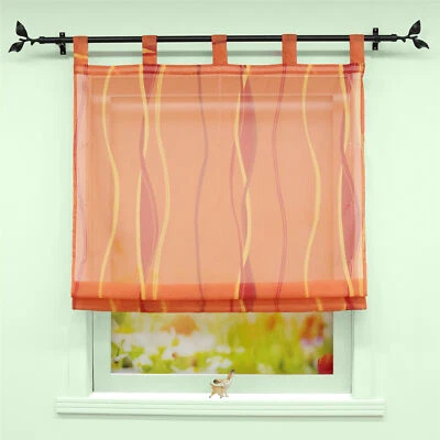 Voile Raffrollo mit Schlaufen Raffgardinen Küche Gardine Streifen Vorhang Modern - Bild 1 von 4