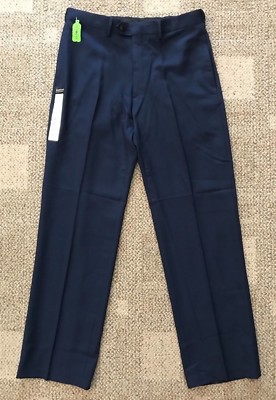 Haggar Men's Eclo Stria Classic Fit Flat Front Hidden Expandable Dress Pants - Blue