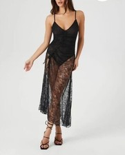 Brand New Forever 21 Black Sheer Lace Drawstring Maxi Dress
