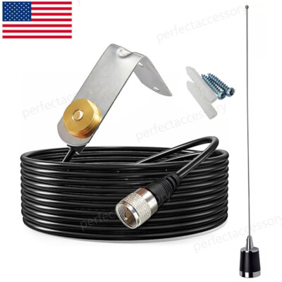 US NMO 3/8'' to 3/4'' Hole Antenna Mount w/ L-Bracket & 13' RG-58 Coax Cable PL259