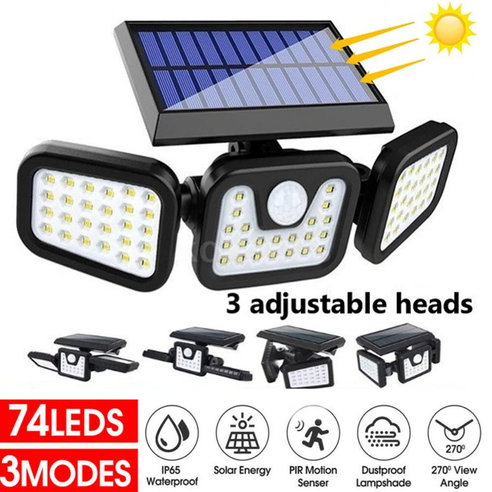 Solar Motion Sensor Wall Lamp Adjustable Flood Light Outdoor 74 LED Lights - Image 3 of 4