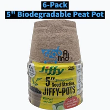 Jiffy 5" Diameter Organic Seed Starting Biodegradable Peat Pots,  6 Pack