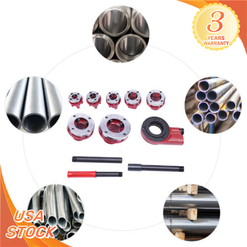 7 Size(3/8''-2")Dies Hand Ratchet Pipe Threader Set Plumbing Reversing Knob Tool