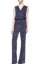 Diane Von Furstenberg Eva Wrap Jumpsuit Size 2 Blue Polka Dot Silk Sleeveless