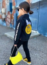 Peanuts Snoopy / Smiley Black Denim Jacket  10/12