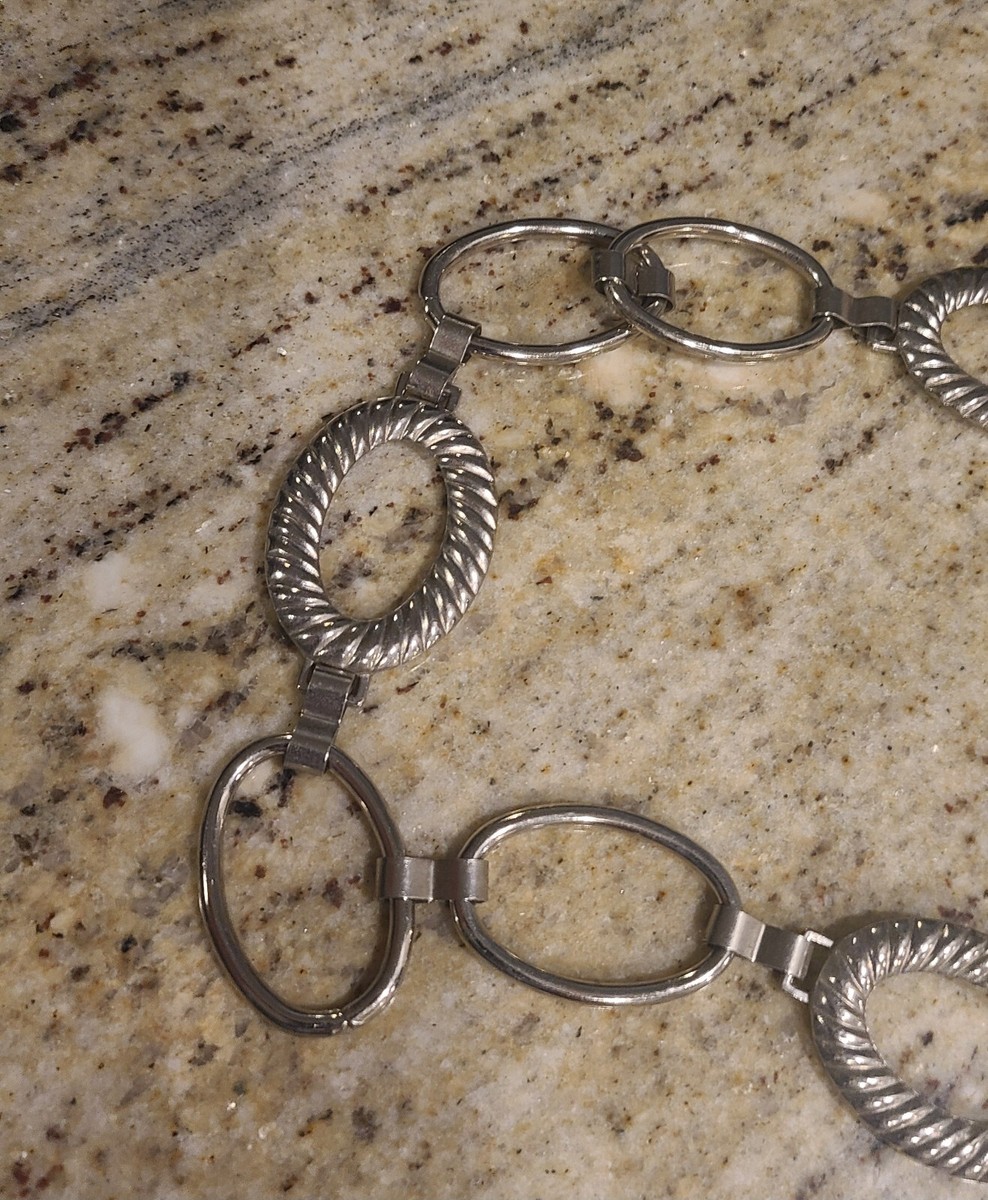 Retro Silver Tone Oval Link Metal Chain Women