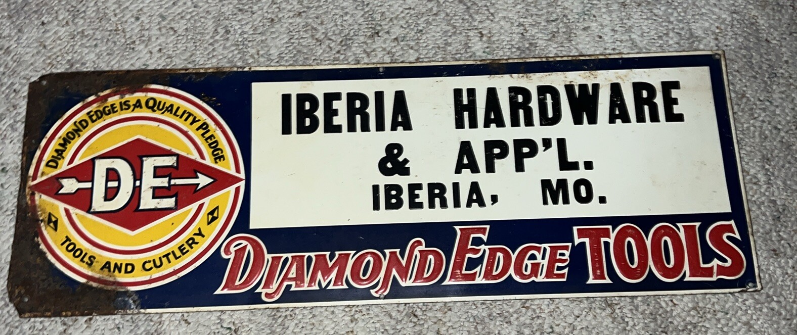 Vintage Diamond Edge Tools Tin Sign Iberia Hardware & Appliances Iberia