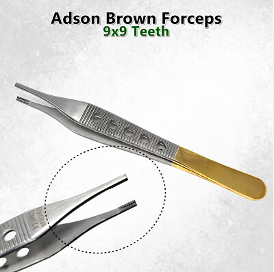 PLASTIC SURGERY ADSON BROWN TISSUE FORCEPS 9X9T 6'' FENESTRATED GOLD HANDLE