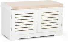 2 Doors Shoe Bench Rack with Removable Cushion Entryway Shoe Storage Organizer