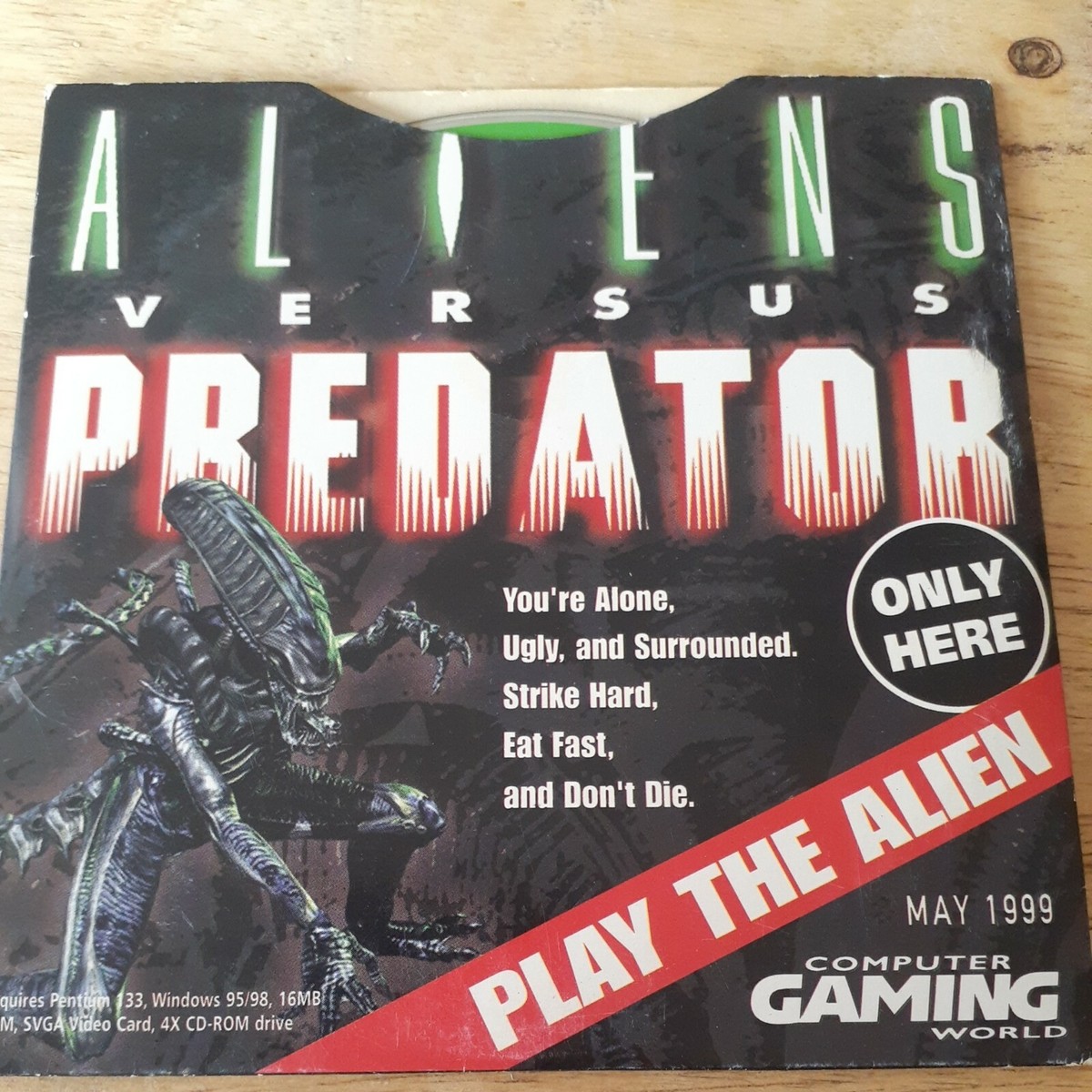 Aliens Versus Predator 1 PC CD computer gaming world Demo may 1999