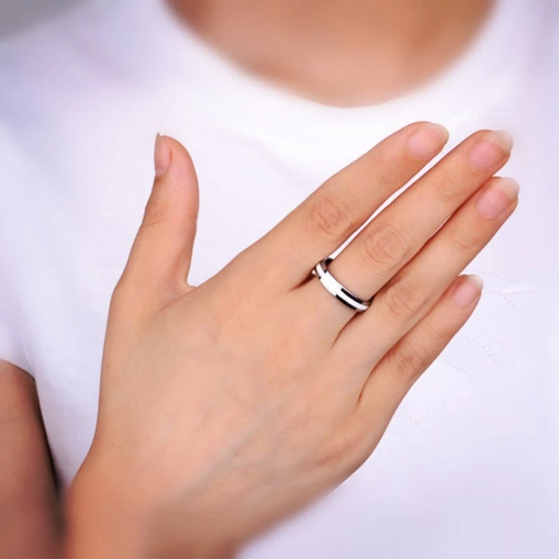 4mm Black&Silver/White&Silver Bands Women Stainless Steel Couple Rings Size 6-12 - Image 2 of 4