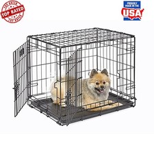 Double Door Dog Crate Leak-Proof Pan Divider Panel Portable Pets Crate New US